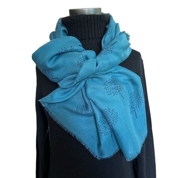 Tree of Life Print Scarf Women’s Shawl Teal Navy Blue Soft Viscose Wrap - Picture 1 of 5